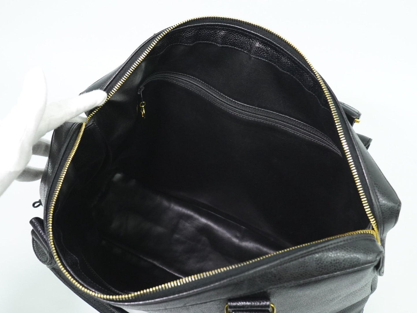 Chanel Vintage Front Pocket Tote Caviar, BLACK, LEATHER, Tote bag