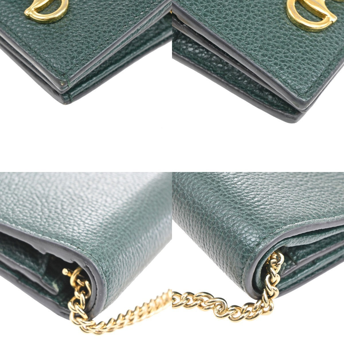 Gucci Zumi Chain Card Case Leather, GREEN, LEATHER, Wallets