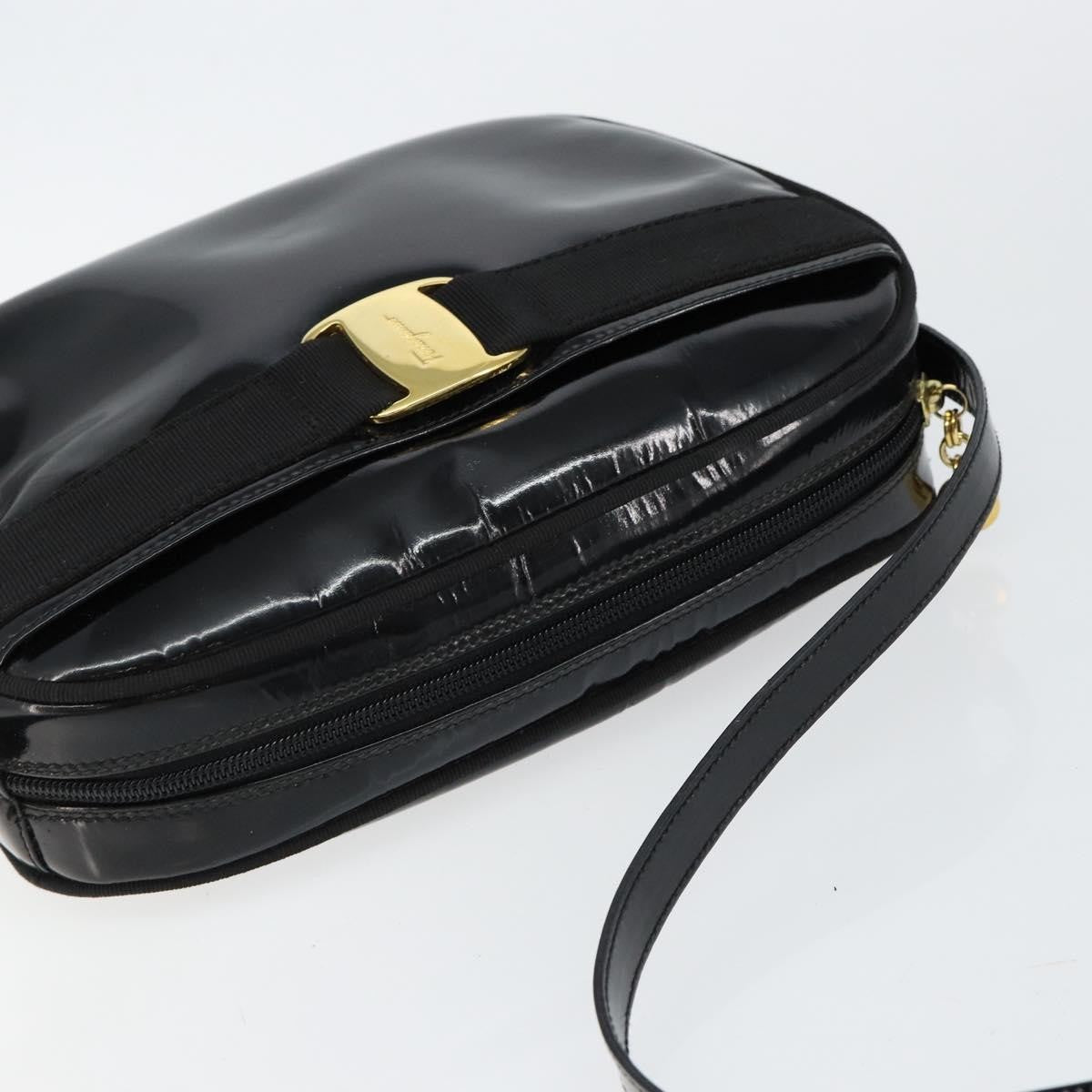 Salvatore Ferragamo Vala Shoulder Bag Patent Leather, BLACK, PATENT_LEATHER, Shoulder bag