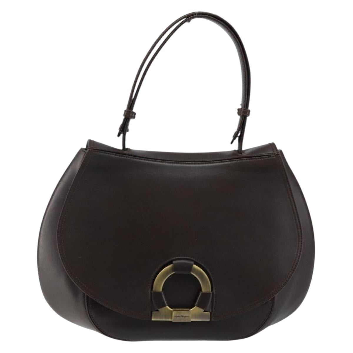 Salvatore Ferragamo Gancini handbag Leather, BLACK, LEATHER, Handbag