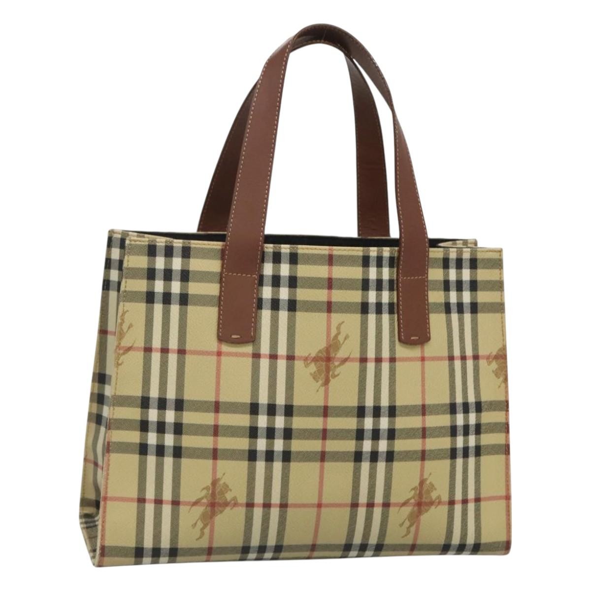 Burberry Top Handle Tote Haymarket Coated Canvas, BEIGE, PVC, Tote bag