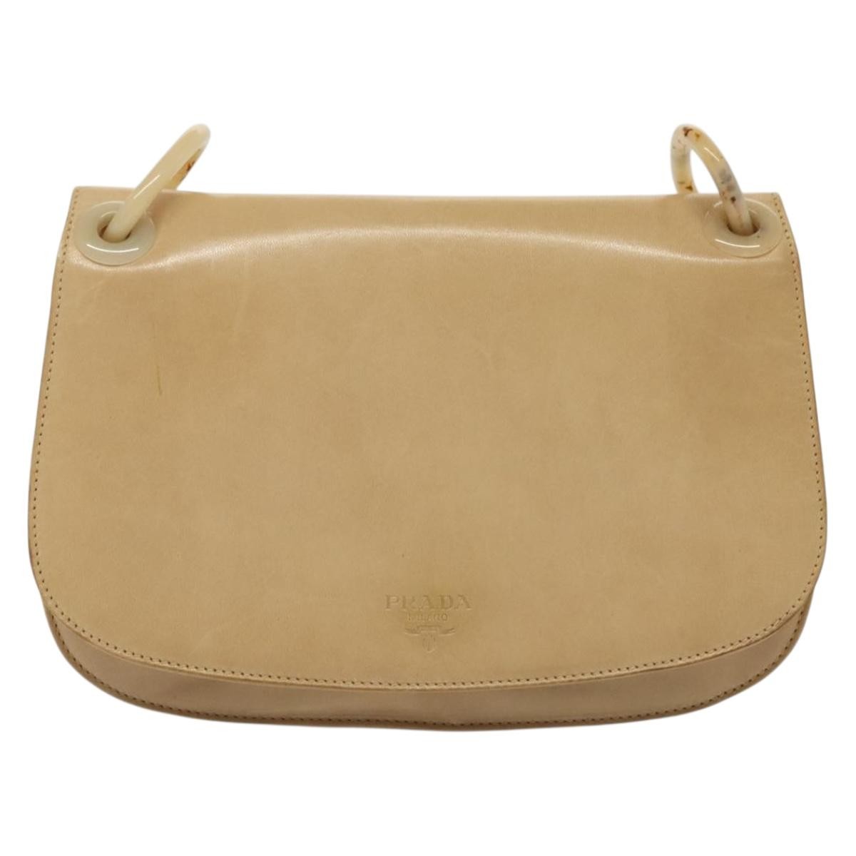 Prada Madras Shoulder Bag Leather, BEIGE, LEATHER, Shoulder bag