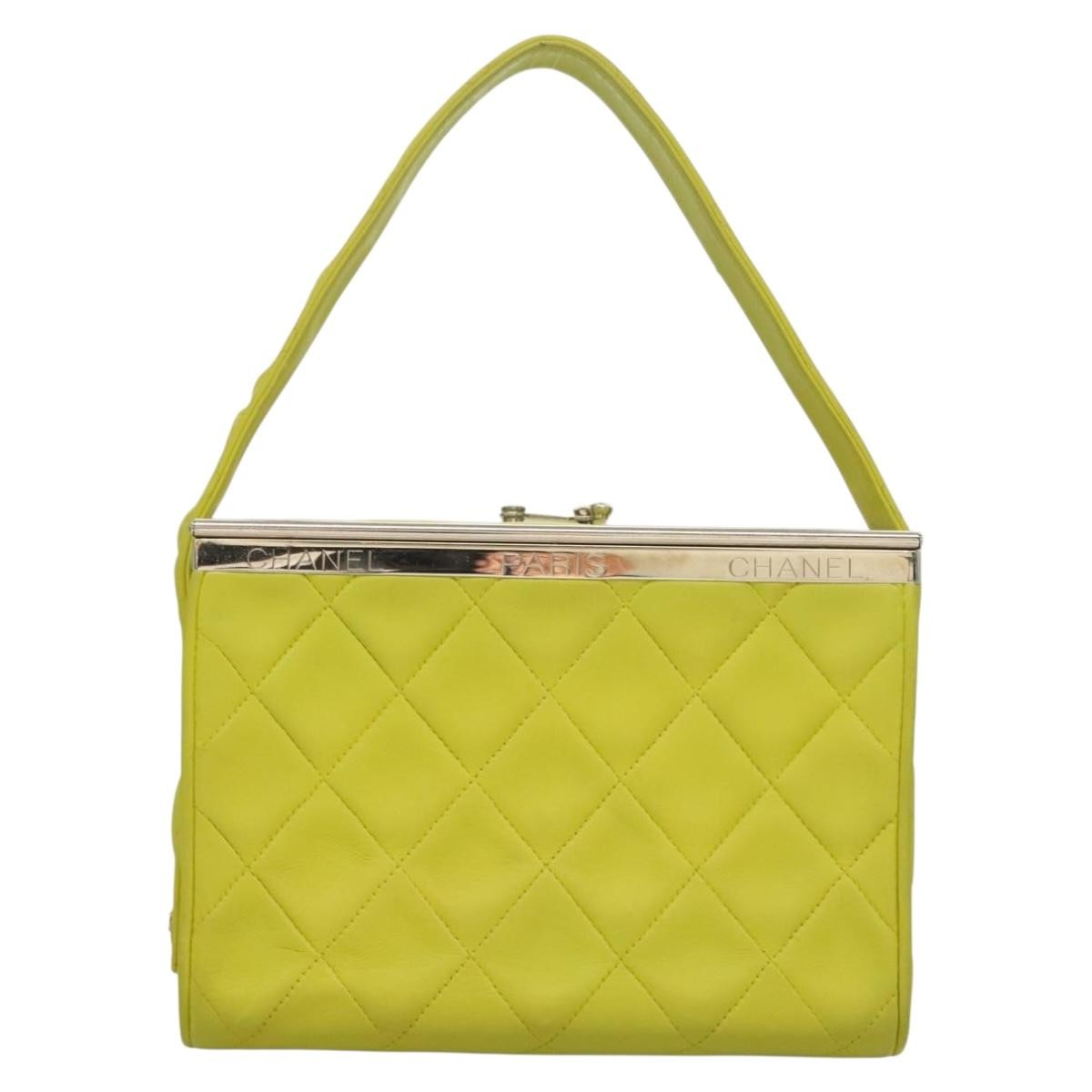 Chanel Vintage Metal Box Bag Quilted Lambskin, YELLOW, LEATHER, Handbag