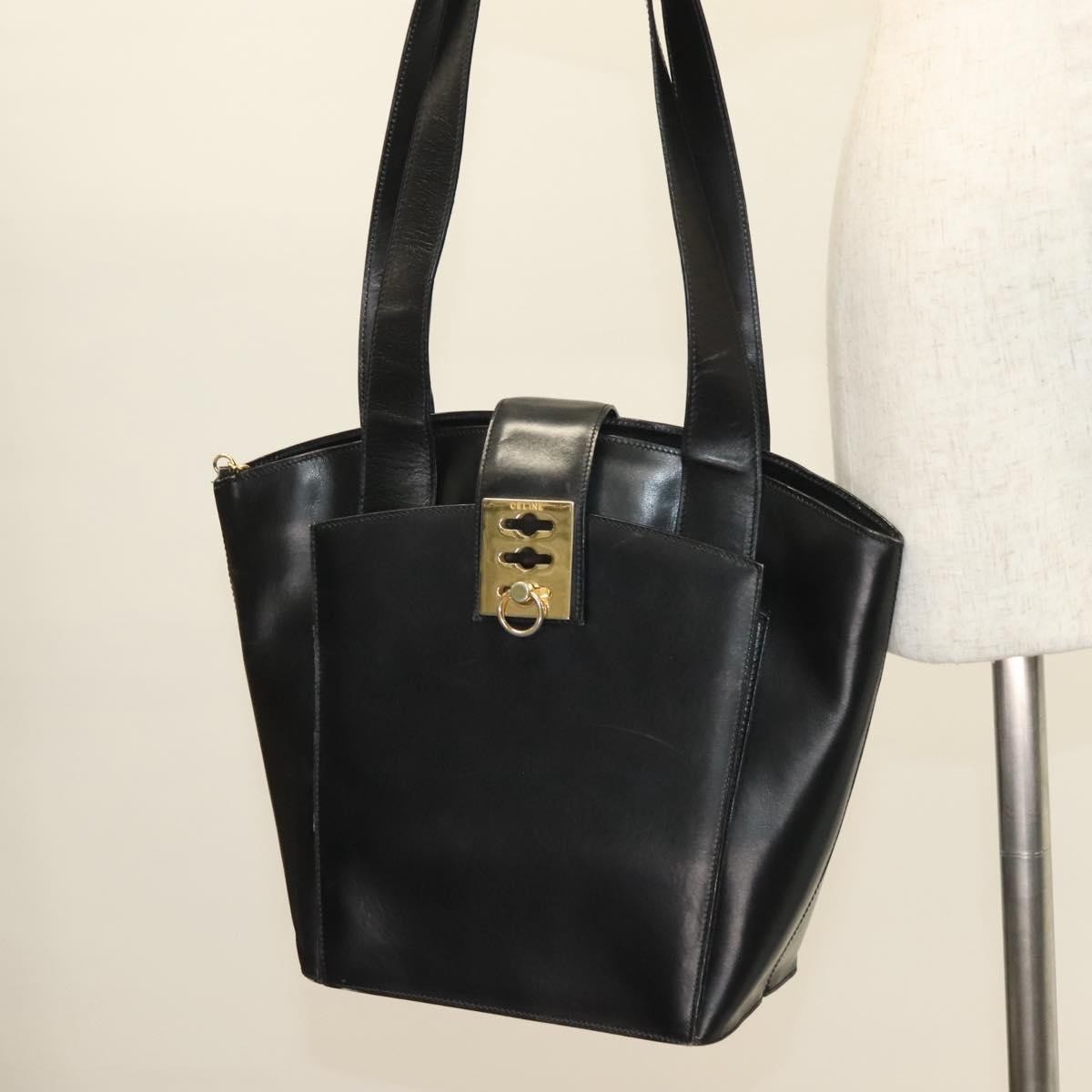Celine Shoulder Bag Leather, BLACK, LEATHER, Shoulder bag