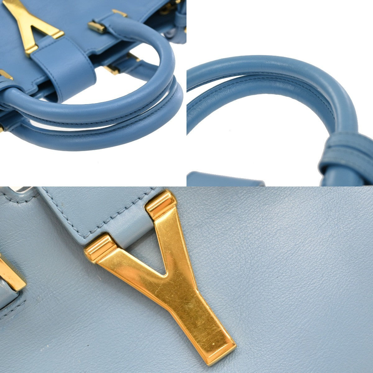 Saint Laurent Classic Y Cabas Leather, BLUE, LEATHER, Tote bag