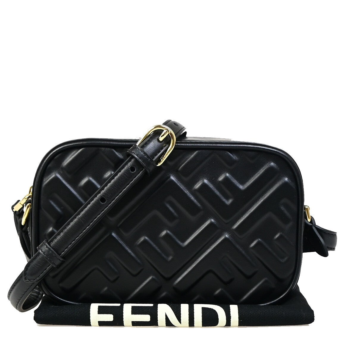 Fendi Camera Bag Zucca Embossed Leather, Black, Leather, Handbag