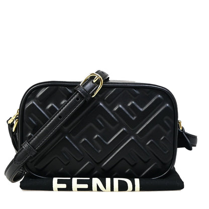 Fendi Camera Bag Zucca Embossed Leather, Black, Leather, Handbag
