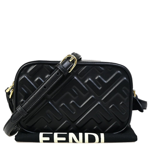 Fendi Camera Bag Zucca Embossed Leather, Black, Leather, Handbag