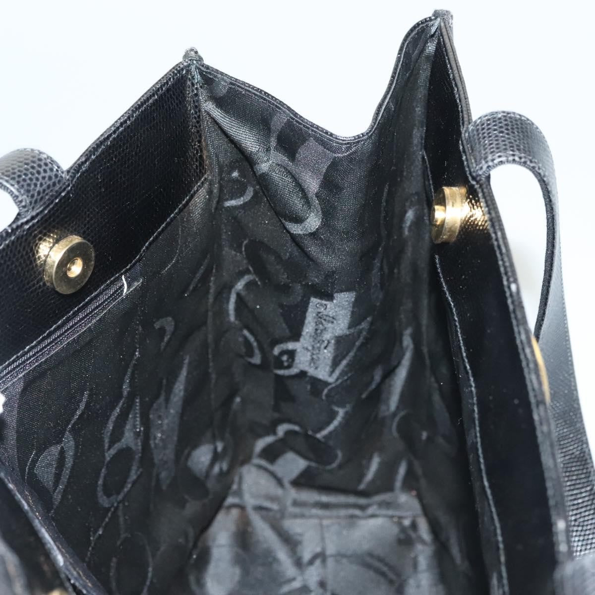 Salvatore Ferragamo Vintage Vara Bow Tote Lizard Embossed Leather, BLACK, LEATHER, Tote bag