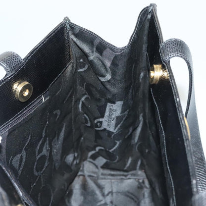 Salvatore Ferragamo Vintage Vara Bow Tote Lizard Embossed Leather, BLACK, LEATHER, Tote bag