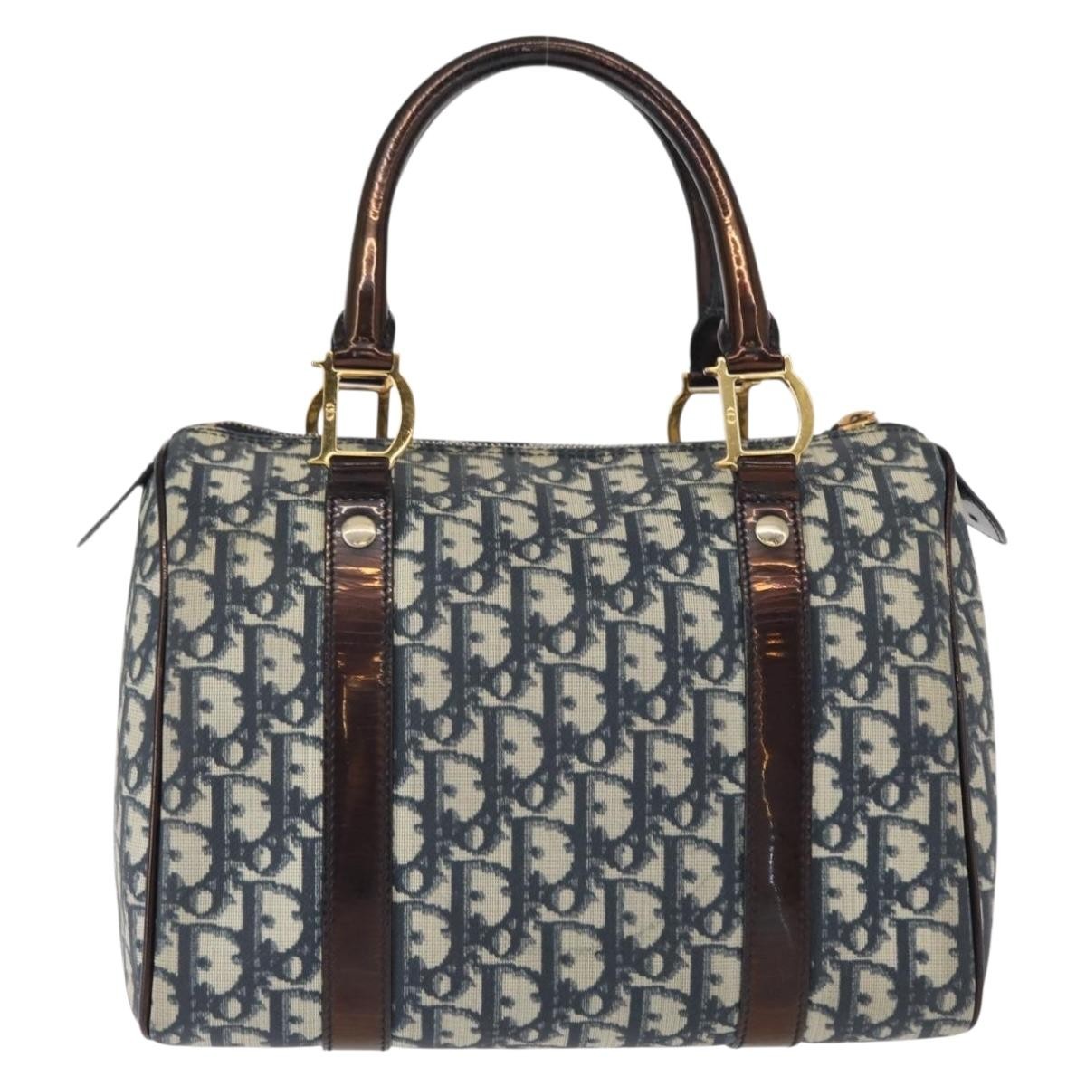 Christian Dior Vintage Trotter Boston Bag Diorissimo Canvas, NAVY, CANVAS, Handbag