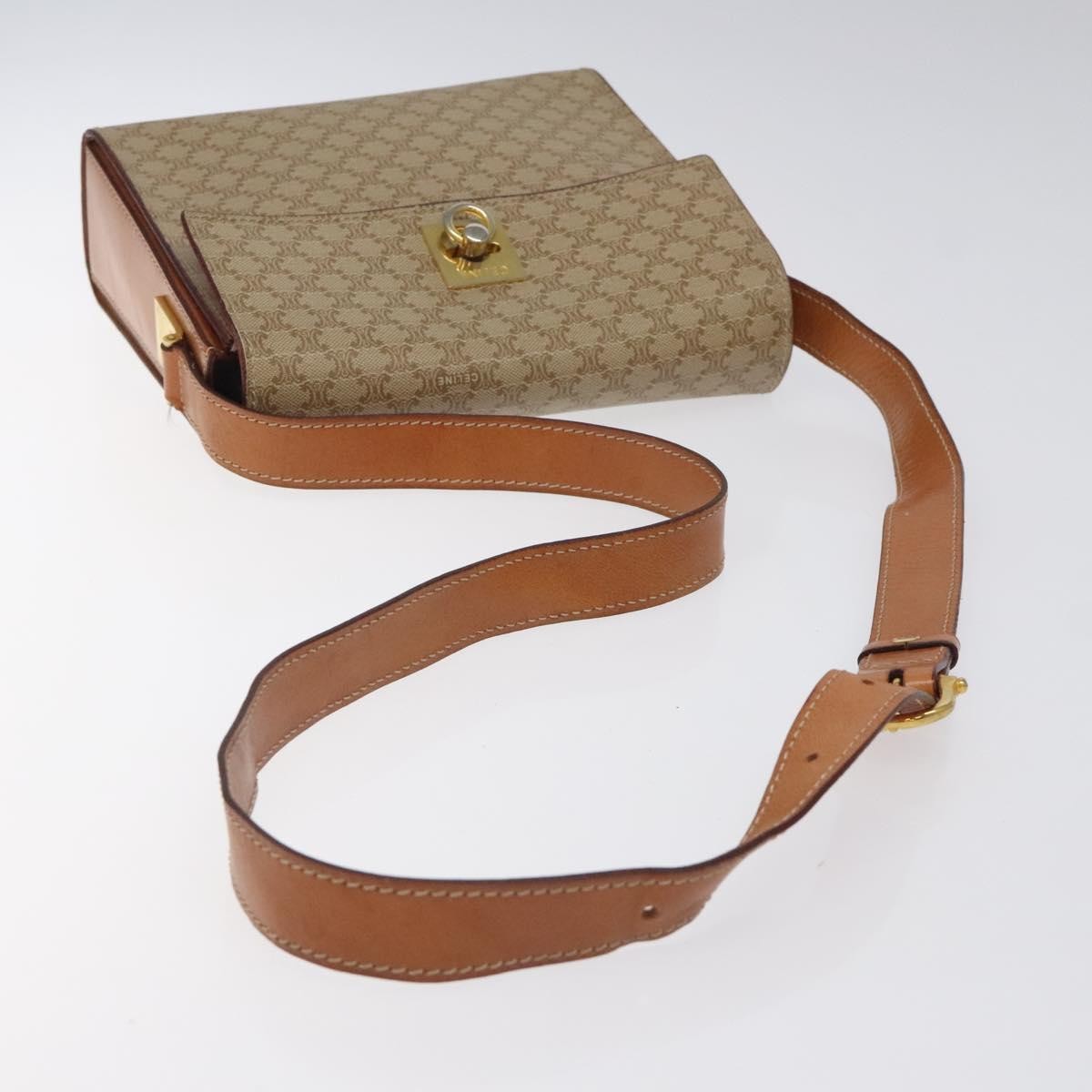 Celine Vintage Macadam Shoulder Bag Canvas and Leather, Beige, Canvas, Shoulder Bag