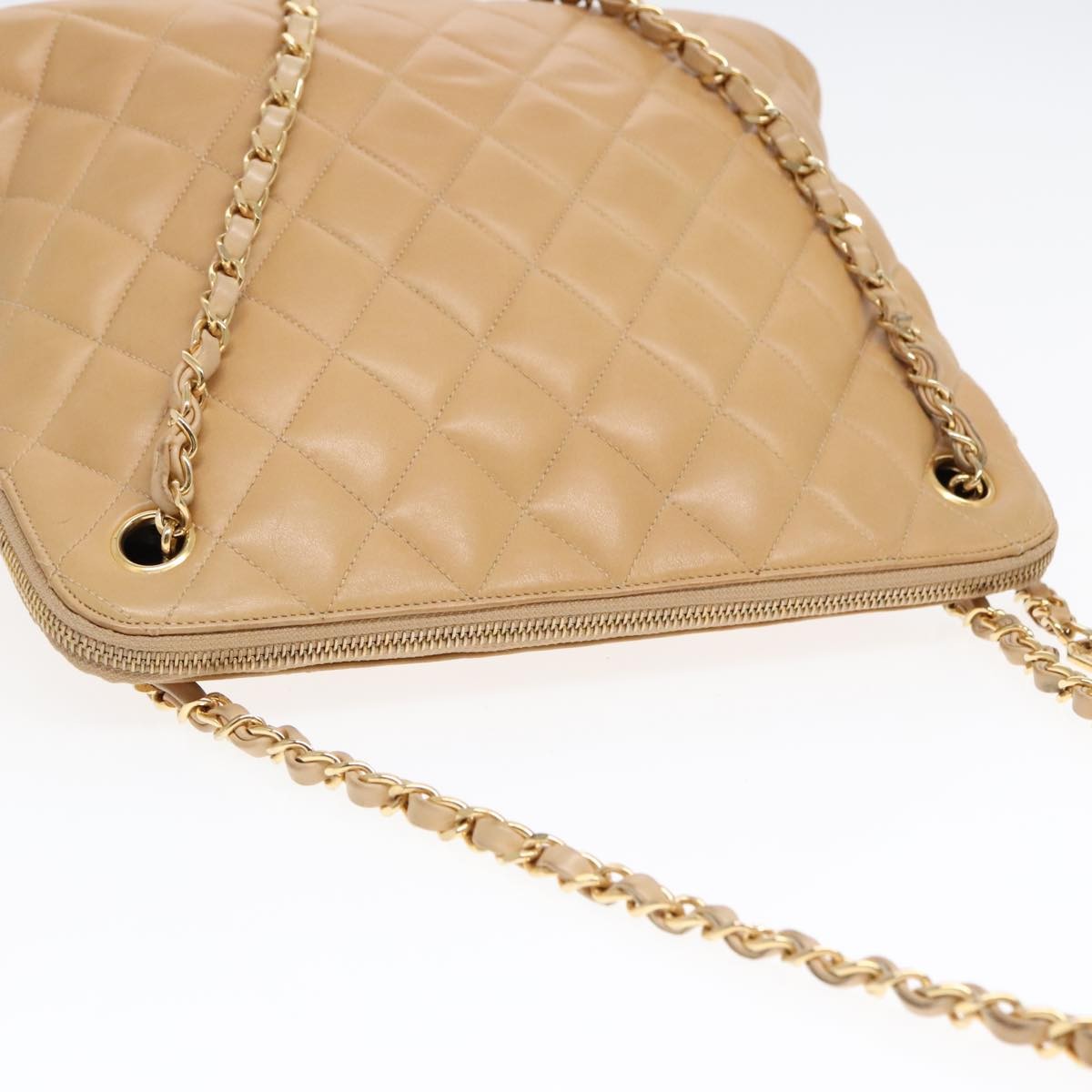 Chanel Vintage Chain Shoulder Bag Quilted Lambskin, BEIGE, LEATHER, Shoulder bag
