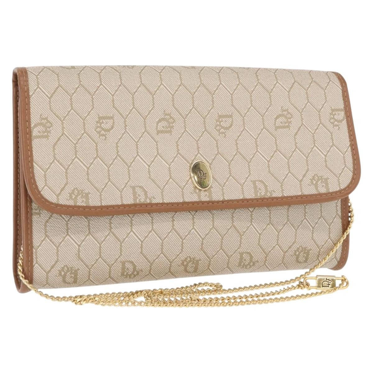 Christian Dior Vintage Honeycomb Flap Crossbody Bag Coated Canvas, BEIGE, CANVAS, Shoulder bag