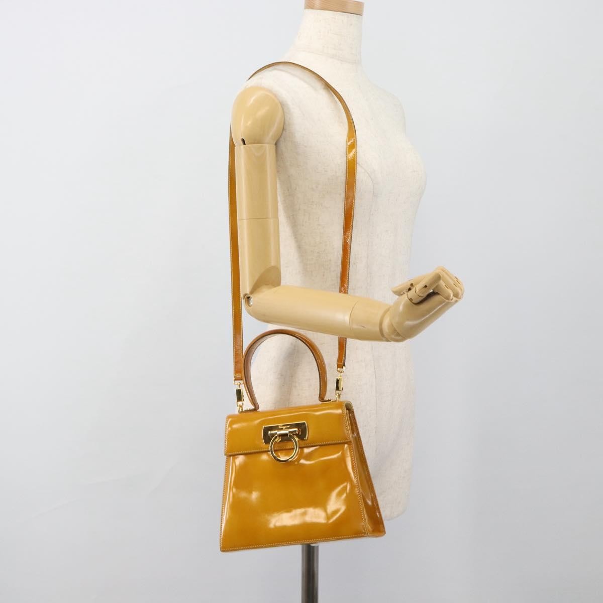 Salvatore Ferragamo Gancini handbag Patent leather, Yellow, Patent Leather, Handbag