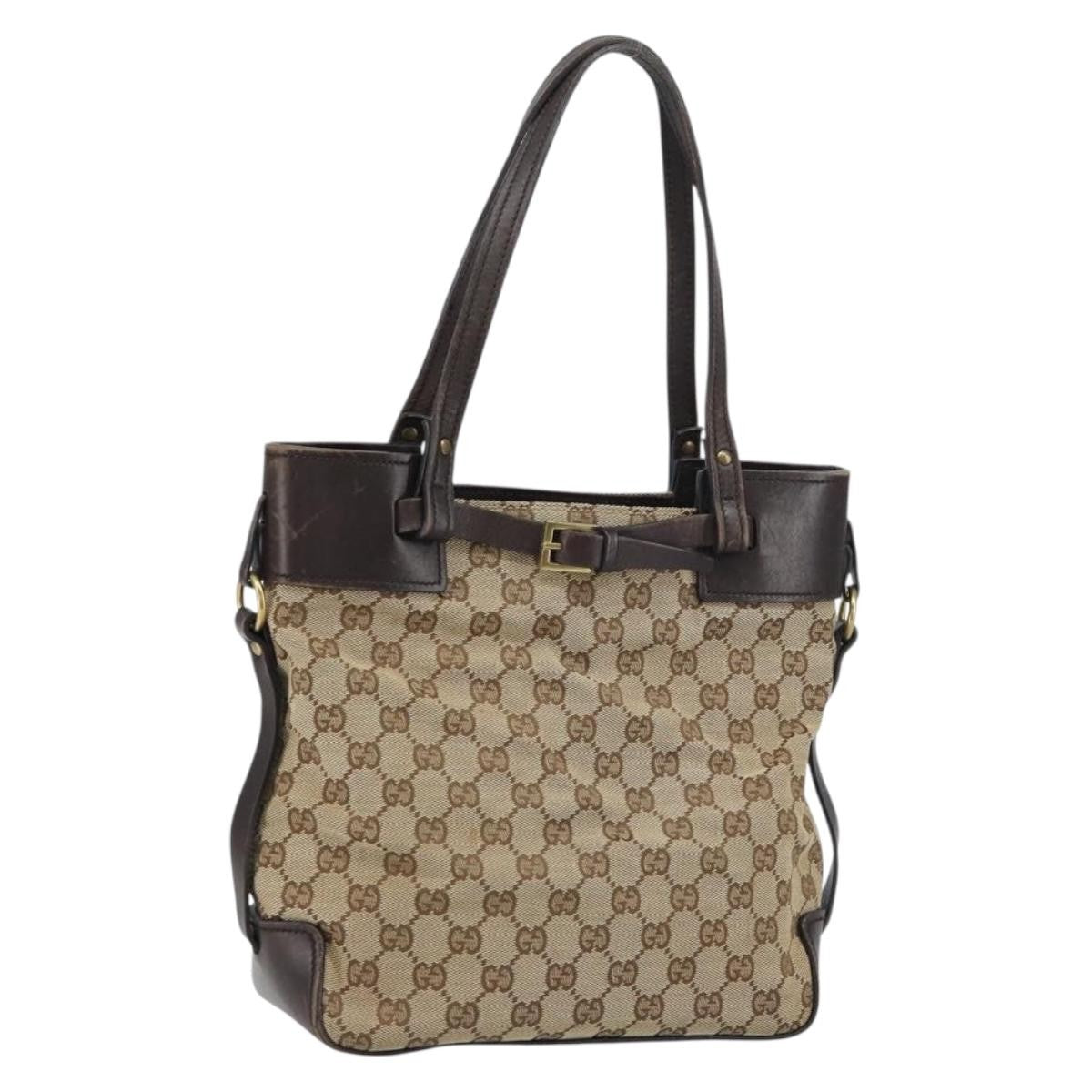 Gucci Belted Bucket Tote GG Canvas with Leather, BEIGE, CANVAS, Tote bag