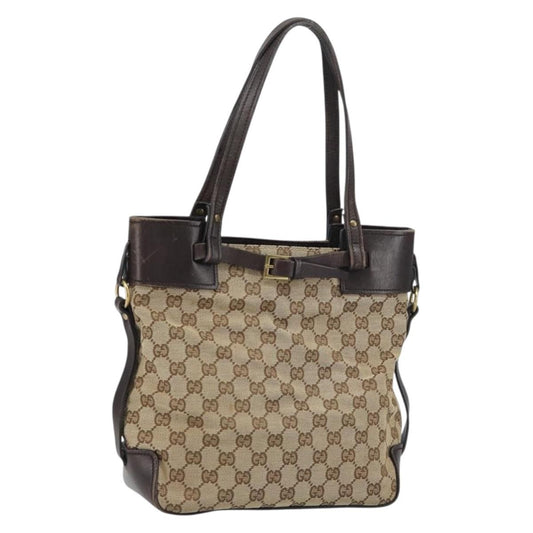 Gucci Belted Bucket Tote GG Canvas with Leather, BEIGE, CANVAS, Tote bag