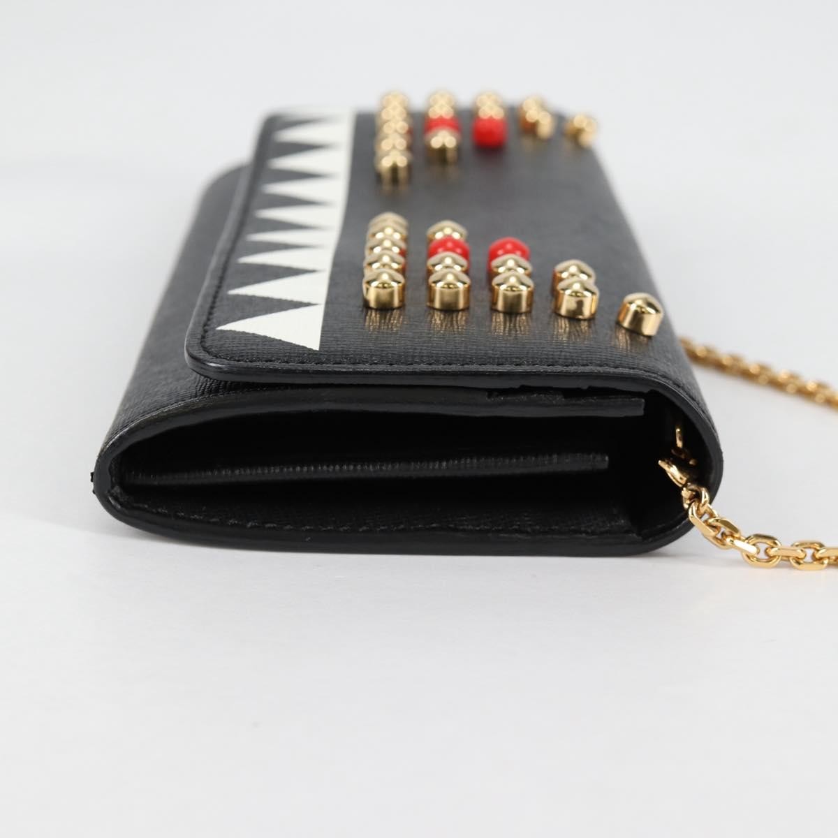 Fendi Monster Wallet on Chain Studded Leather, BLACK, LEATHER, Wallets