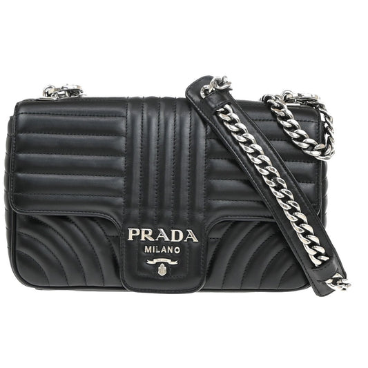 Prada Chain Flap Shoulder Bag Diagramme Quilted Leather, BLACK, LEATHER, Shoulder bag