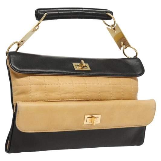 Chanel Chocolate Bar CC Handbag Quilted Lambskin, Beige, Leather, Handbag