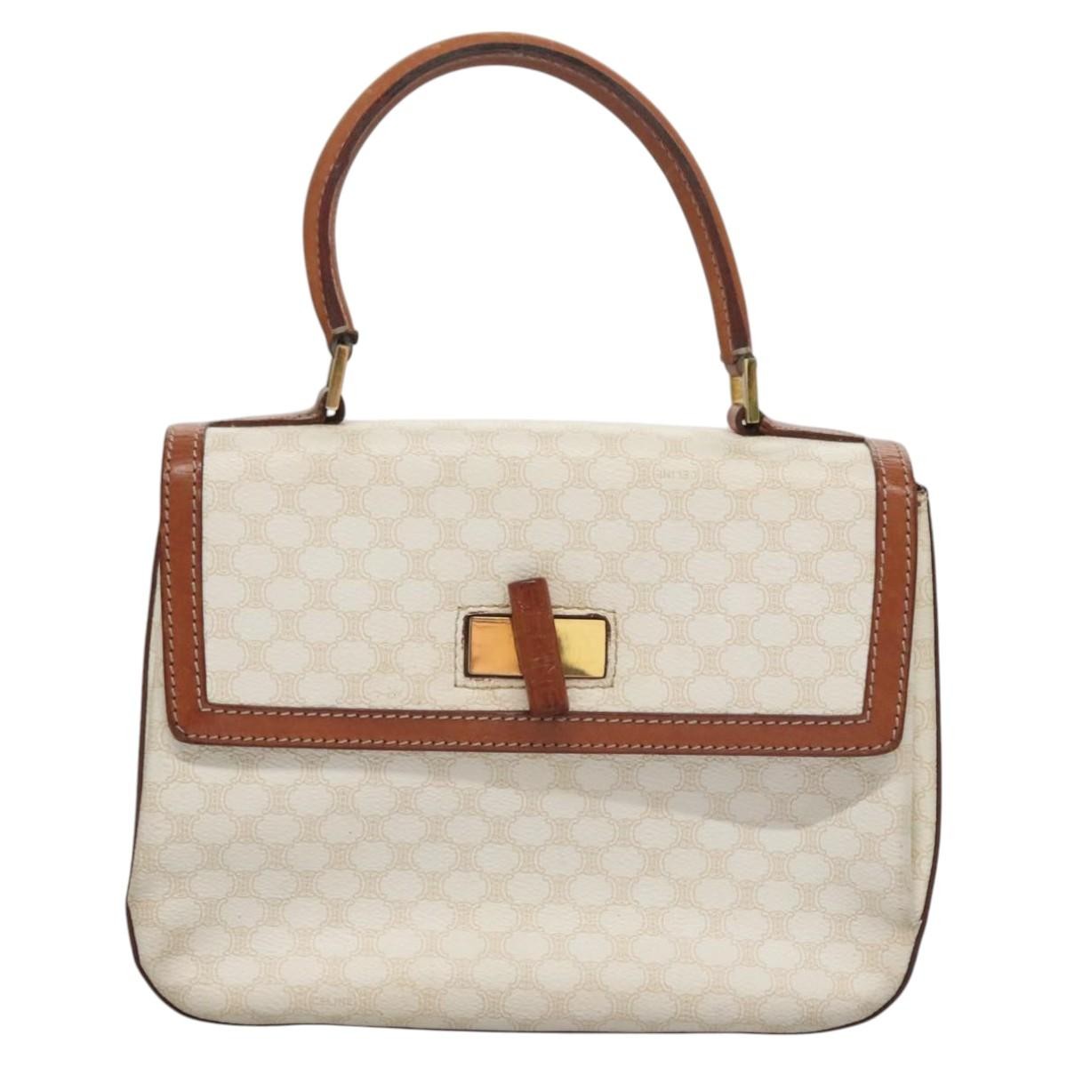 Celine Vintage Convertible Top Handle Bag Macadam Coated Canvas, WHITE, CANVAS, Handbag