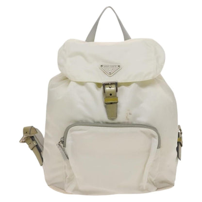 Prada Front Pocket Buckle Backpack Nylon, WHITE, NYLON, Backpack