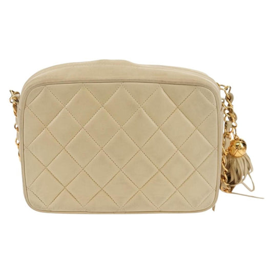 Chanel Chain Flap Shoulder Bag Quilted Lambskin, BEIGE, LEATHER, Shoulder bag