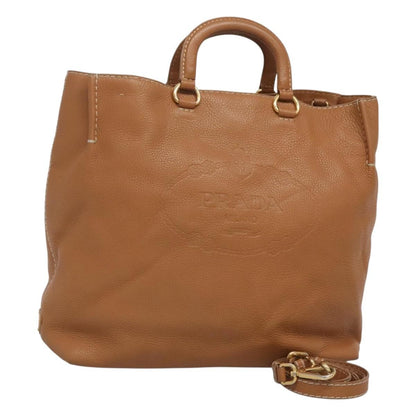 Prada Embossed Logo Convertible Open Tote Vitello Daino, BROWN, LEATHER, Tote bag