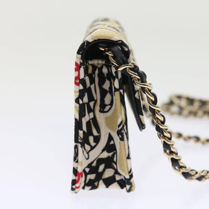 Chanel Flap Card Holder on Chain Quilted Printed Canvas, BEIGE, CANVAS, Shoulder bag