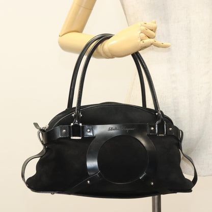 Salvatore Ferragamo Gancini handbag Suede, BLACK, SUEDE, Handbag