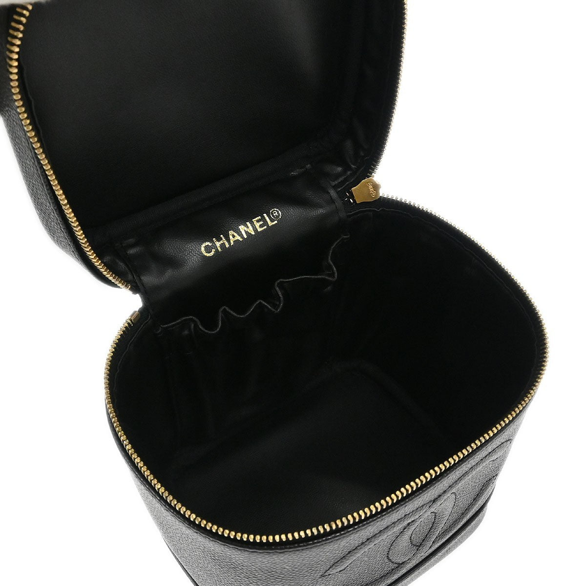 Chanel Vintage Timeless Cosmetic Case Caviar, BLACK, LEATHER, Clutche & pouche