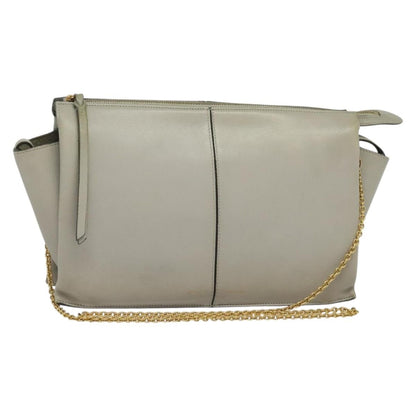 Celine Tri-Fold Clutch on Chain Smooth Leather, GRAY, LEATHER, Shoulder bag