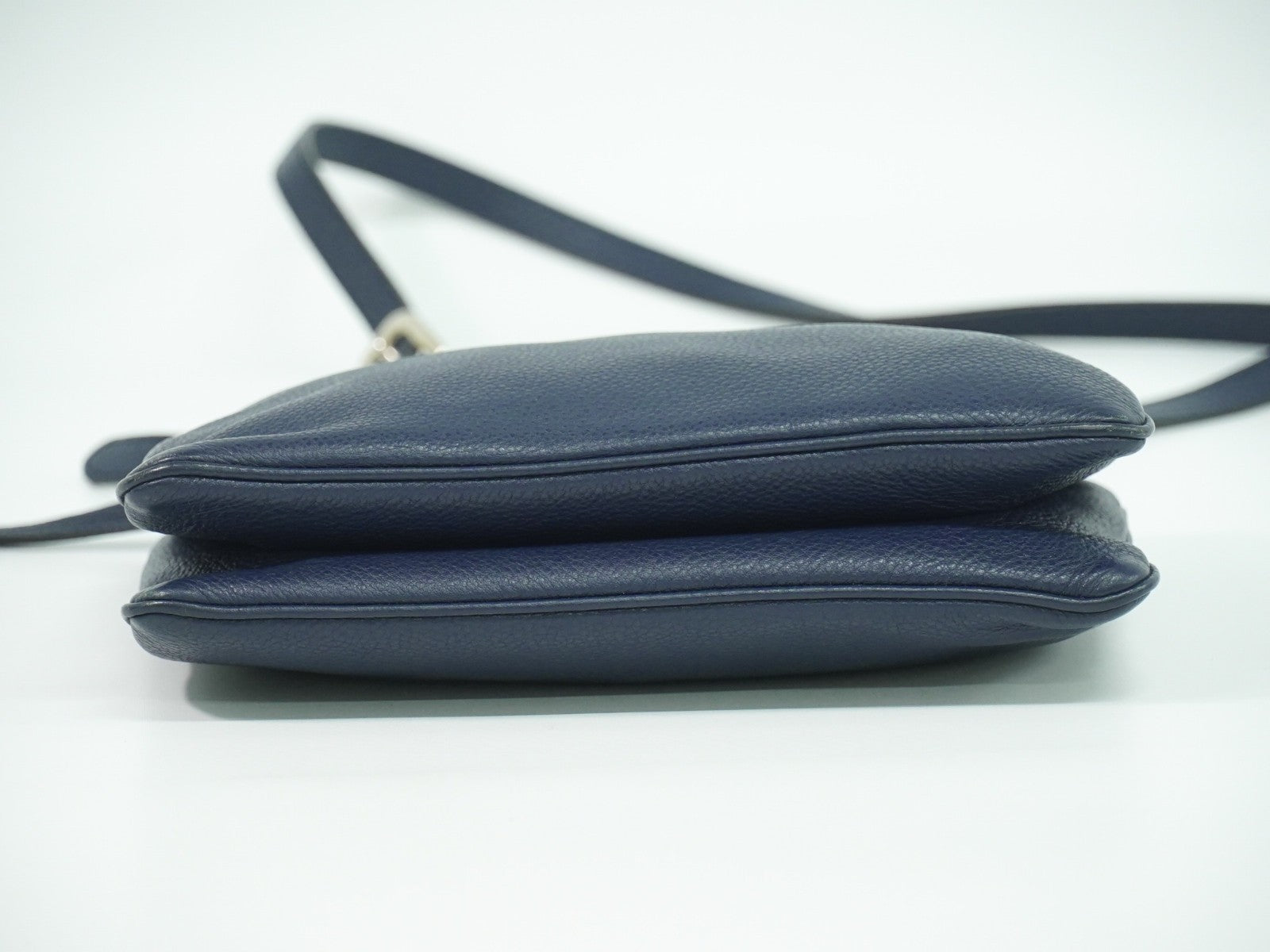 Prada Double Zip Crossbody Bag Vitello Daino, NAVY, LEATHER, Shoulder bag