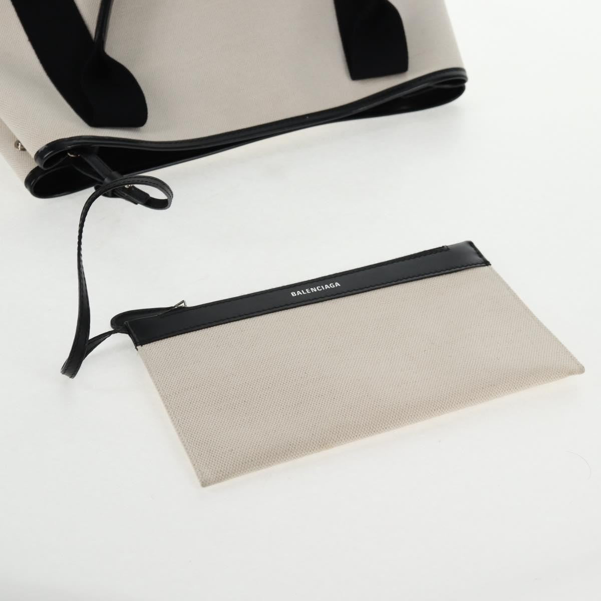 Balenciaga Navy Cabas Canvas with Leather, WHITE, CANVAS, Tote bag