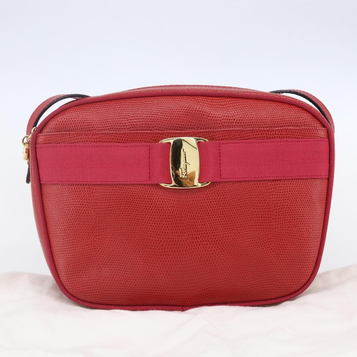 Salvatore Ferragamo Vala Shoulder Bag Embossed Leather, RED, LEATHER, Shoulder bag