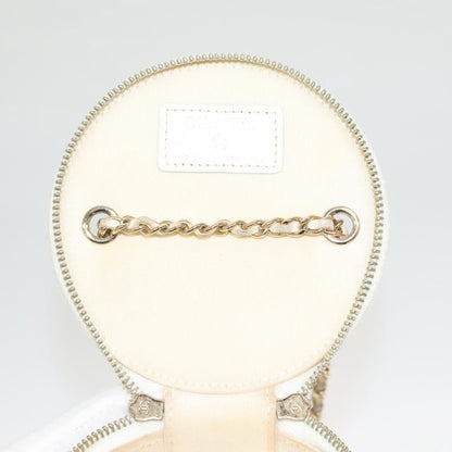 Chanel CC Round Vanity Case with Chain Quilted Lambskin, WHITE, LEATHER, Shoulder bag