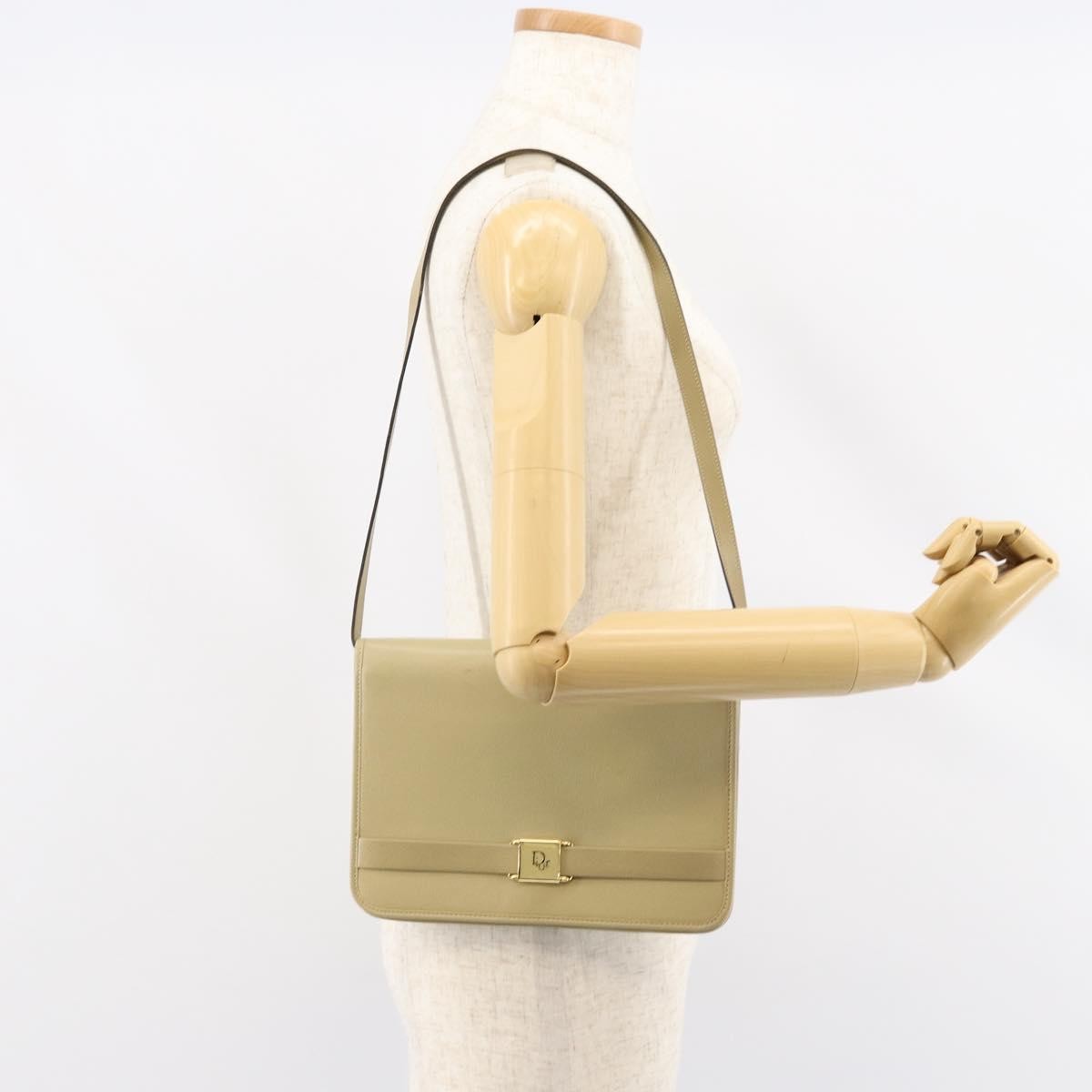 Christian Dior Vintage Shoulder Bag Leather, BEIGE, LEATHER, Shoulder bag