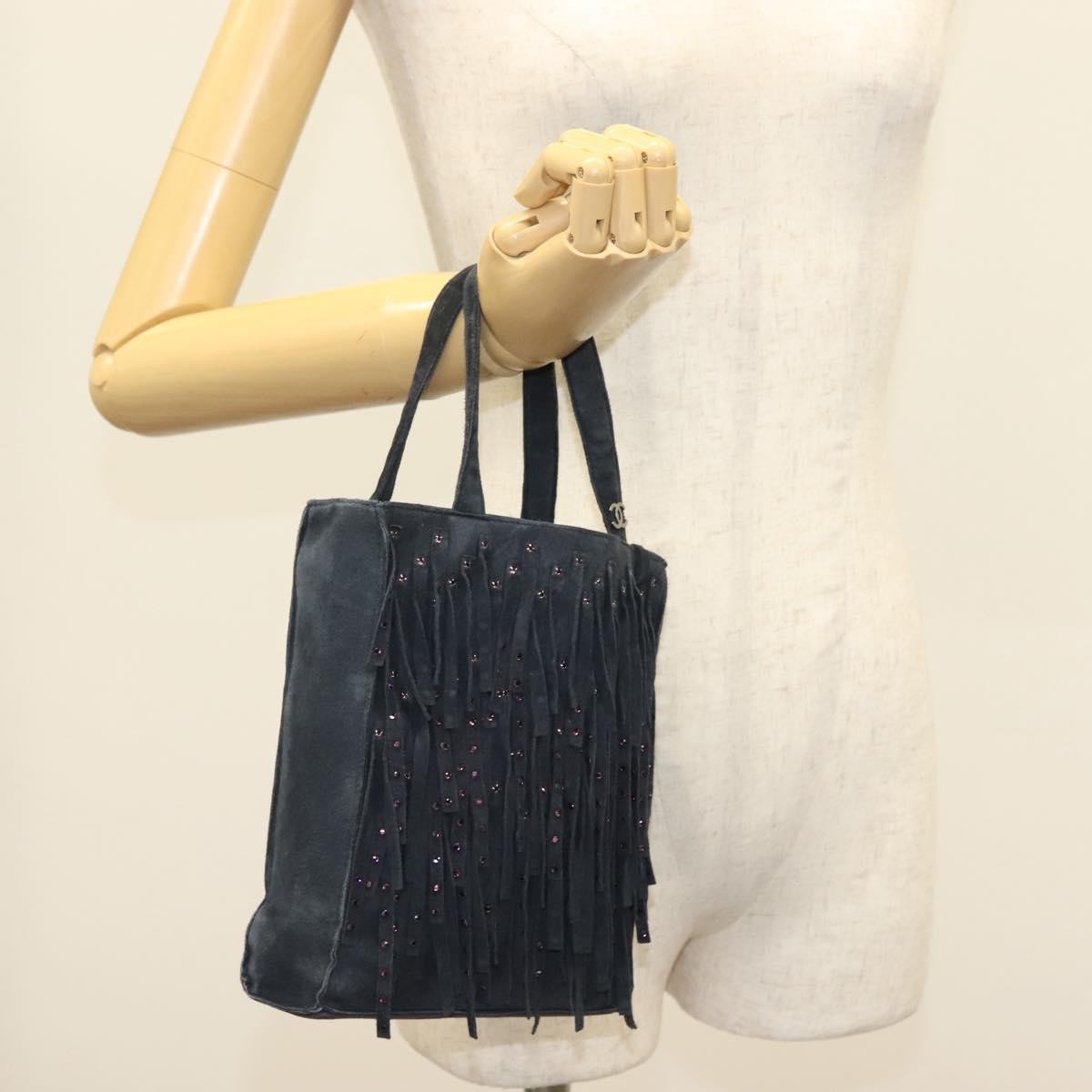 Chanel Vintage Fringe Tote Suede, NAVY, SUEDE, Tote bag