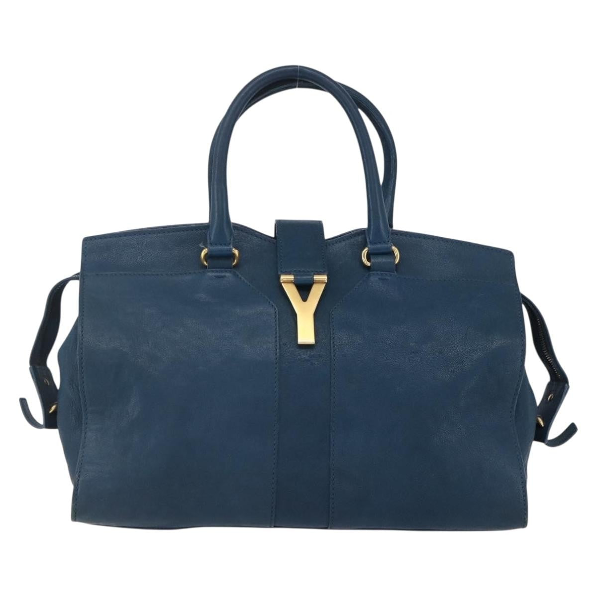 Saint Laurent Chyc Cabas Tote Leather, BLUE, LEATHER, Tote bag