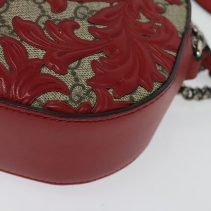 Gucci Chain Crossbody Bag Arabesque GG Coated Canvas with Leather, RED, LEATHER, Shoulder bag