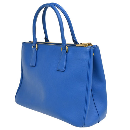 Prada Double Zip Tote Leather, BLUE, LEATHER, Tote bag