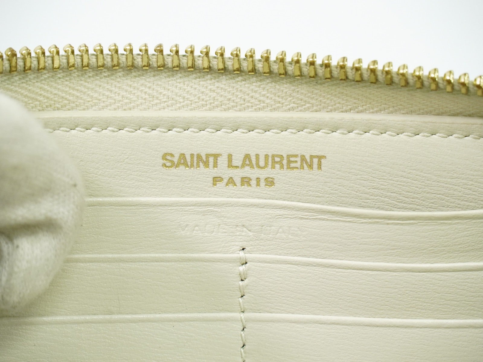 Saint Laurent Tiny Monogram Zip Around Wallet Leather, ECRU, LEATHER, Wallets