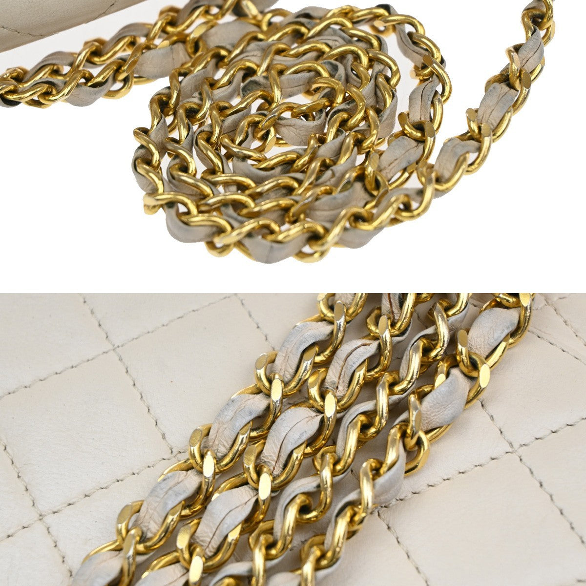 Chanel Vintage Two Tone CC Flap Bag Quilted Lambskin, BEIGE, LEATHER, Shoulder bag