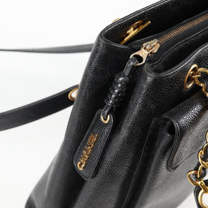 Chanel Vintage Front Pocket Camera Shoulder Bag Quilted Caviar, BLACK, LEATHER, Shoulder bag