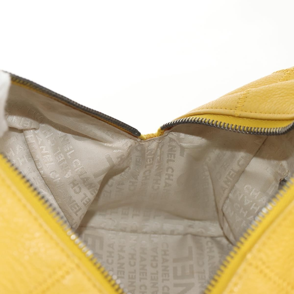 Chanel Square Stitch Bowler Bag Quilted Caviar, YELLOW, LEATHER, Handbag