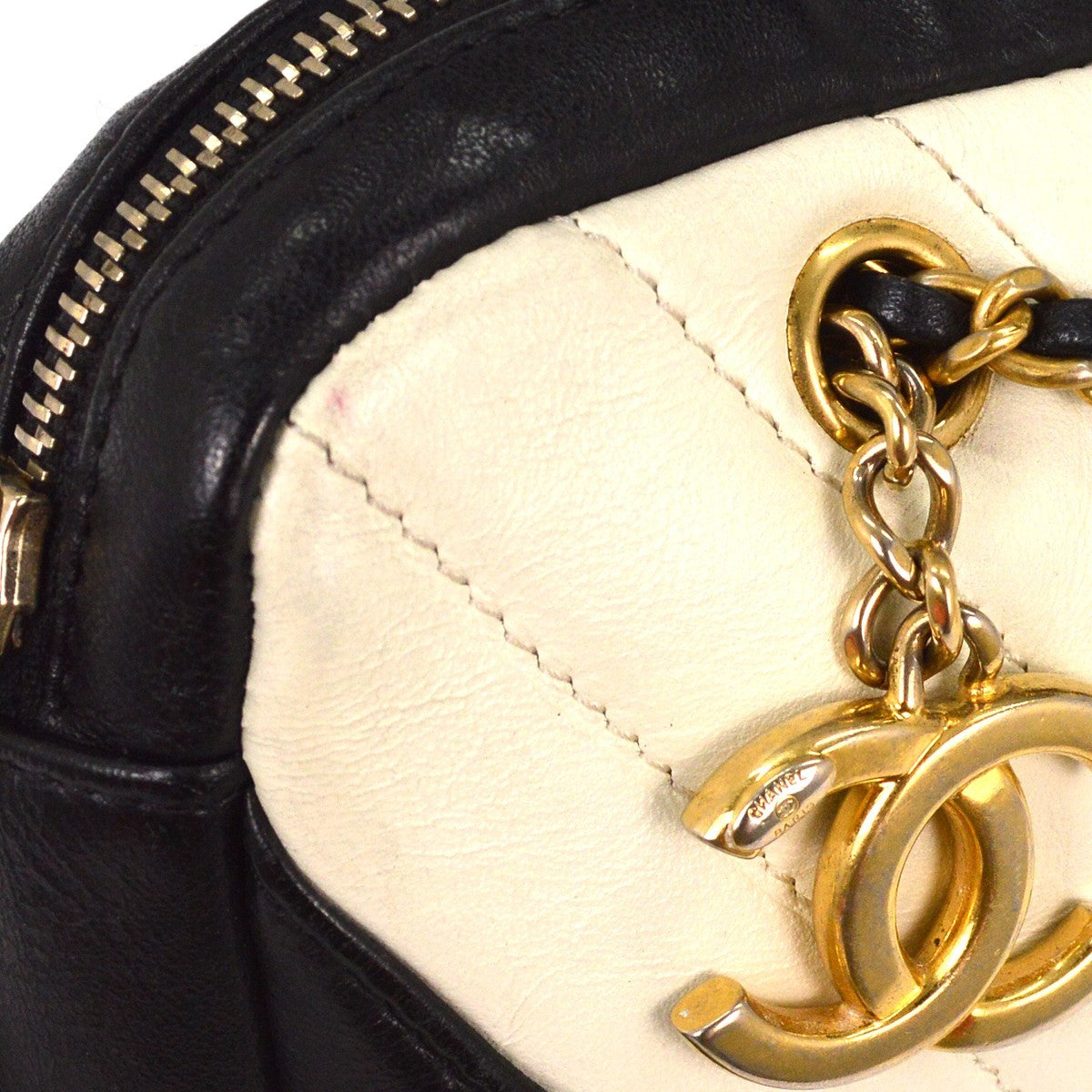 Chanel Chevron Camera Bag Quilted Leather, WHITE, LEATHER, Clutche & pouche