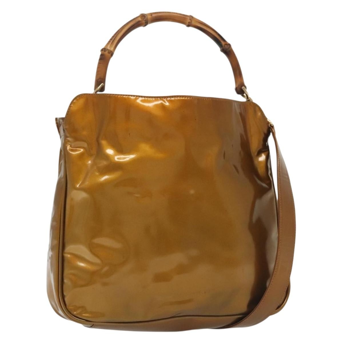 Gucci Vintage Bamboo Handle Bag Patent leather, GOLD, PATENT_LEATHER, Handbag