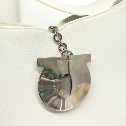 Salvatore Ferragamo Gancini Shoulder Bag Leather, WHITE, LEATHER, Shoulder bag