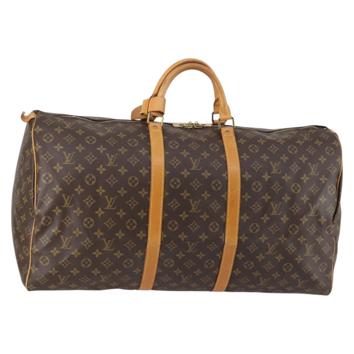 Louis Vuitton Keepall Bag Monogram Canvas, BROWN, CANVAS, Travel bag