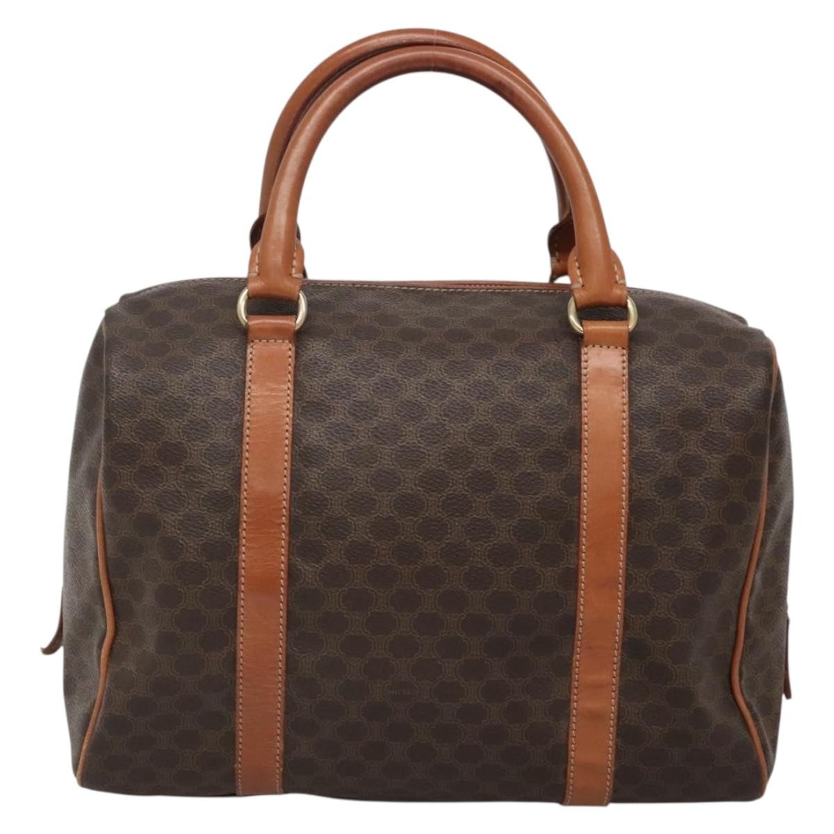 Celine Macadam Handbag Macadam with leather, BROWN, CANVAS, Handbag